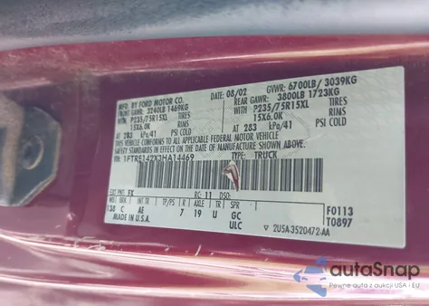 2003 Ford Econoline Commercial from USA, damaged, VIN 1FTRE142X3HA14469